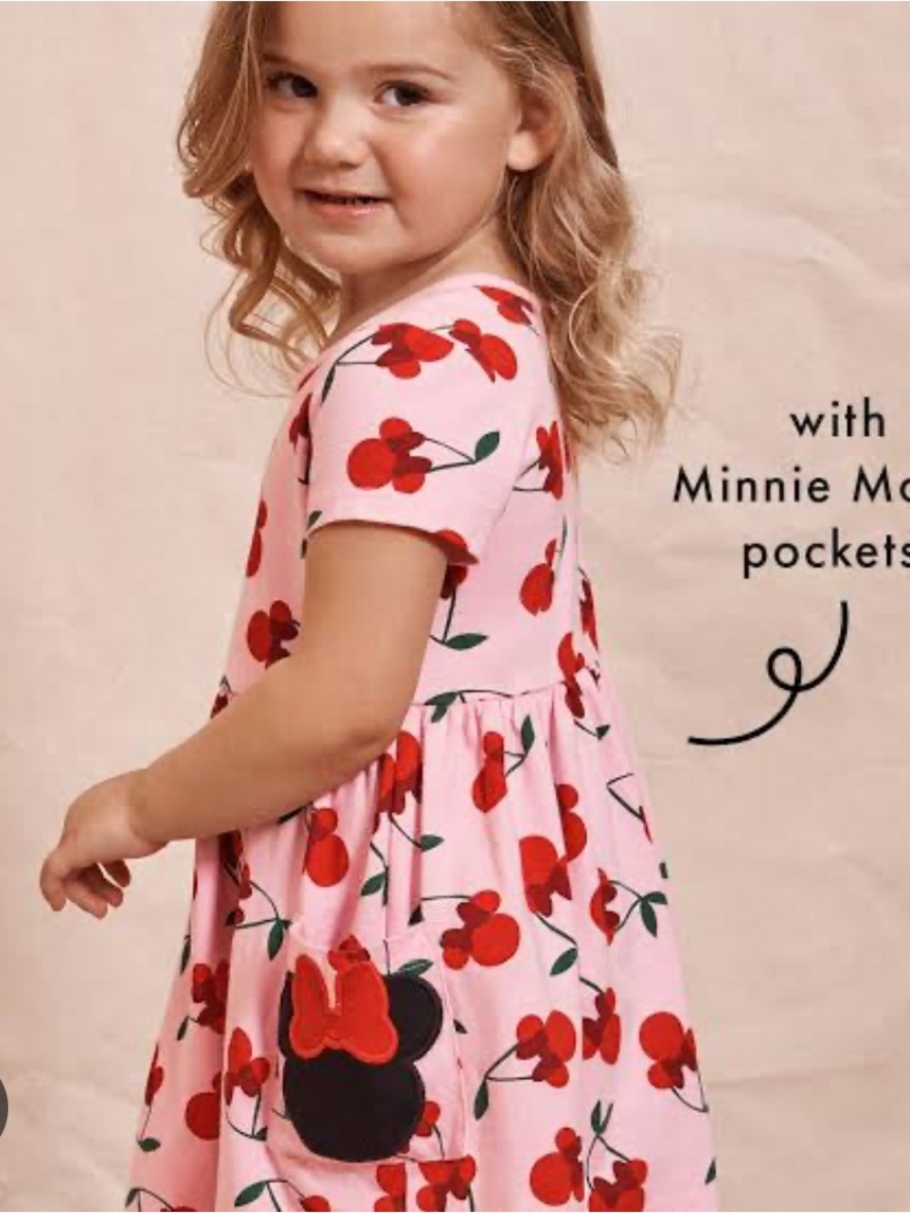 Hanna Andersson Pink Dress with Red Cherry & Black Minnie Pocket
